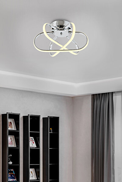 IŞILAY AYDINLATMA Elvan Krom 3'lü Plafonyer (3renk Işık) Modern Led Avize Sal...