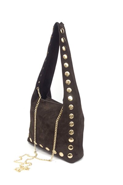 Matteo leather brown bag with gold studs 5401