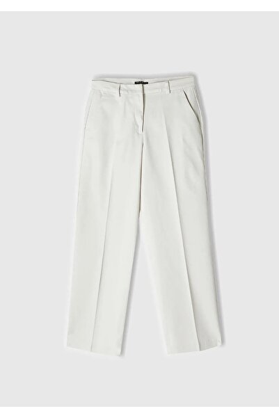 Sisley Cotton Blend Regular Fit High Waist Pants Women's Cream Trousers - 325A4K2Zlf03V