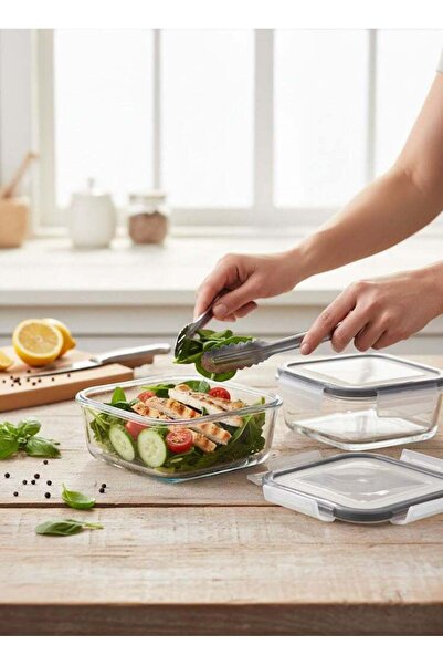 LAV Square Glass Food Container with Lid Grey/Clear 720ML