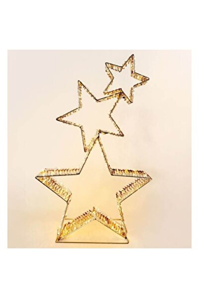 AB HOMES Triple Metal Decorative Star, 350 Warm White LEDs, Timer, 51×10×82 cm, Champagne Ribbon
