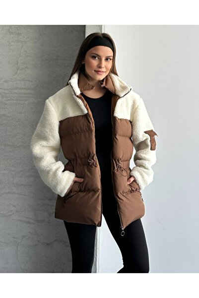 ZF BUTİK Plush Detailed Puffer Coat with Elastic Waist