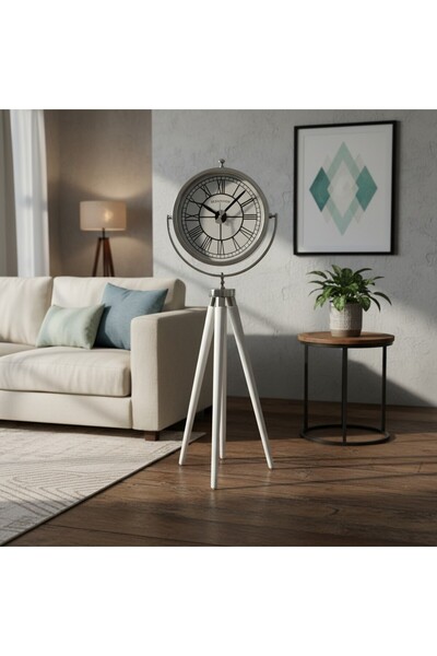 lya luxury Lüks Tripod Ahşap Ayaklı Salon Saati – Metal Gövde (145x48 cm)