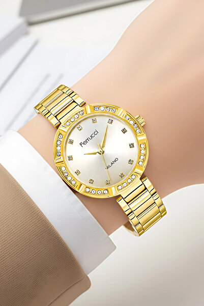 Ferrucci Steel Cord Steel Case Women's Wristwatch, Bracelet Gift Gold Zmfer202