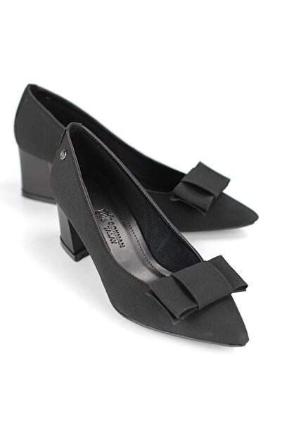 Gökhan Talay Benedita Flexible Soft Non-Slip Sole (4 cm) Women's Thick Heel Corner Bow Black Suede Shoes