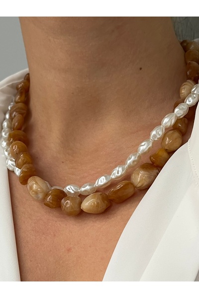 Twinssis Accessories Pearl Acrylic Natural Stone Look 2-Piece Necklace