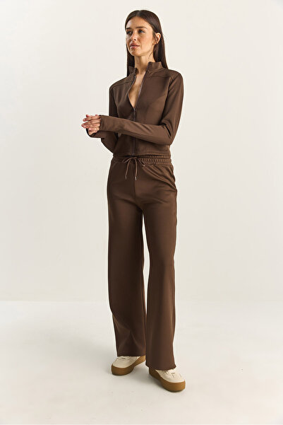 Bianco Lucci Women's Mock Neck Zippered Loose Pants Bottom-Top Set 04402 60283853