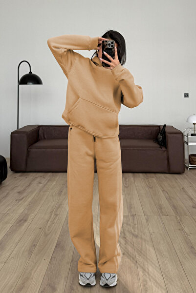 YAKAMEL Γυναικείο σετ Boyfriend με 3 κλωστές, ριμπ, φαρδιά μπατζάκια, oversiz...