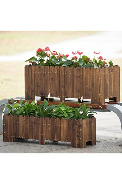 genric Vintage Wooden Flower Pot Rectangular Raised Garden Bed Planter Box (Small)
