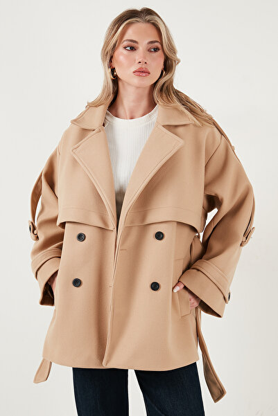 Lela Oversized Fit Double-Breasted Collared Belted Cashmere Coat Coat 6839669