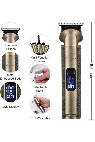 Hatteker Professional Hair Clippers & Beard Trimmer Set, Cordless Waterproof, T-Blade Grooming Kit