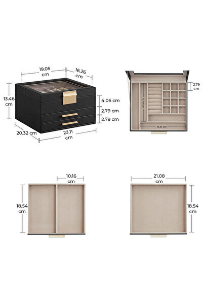 Elindor ® Κοσμηματοθήκη 3 επιπέδων, 2 συρτάρια, αποθηκευτικός χώρος για δαχτυ...