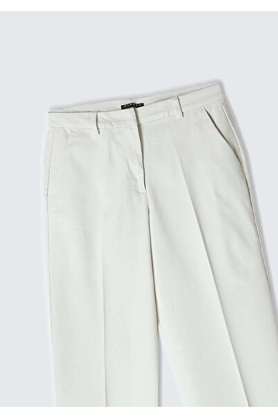 Sisley Cotton Blend Regular Fit High Waist Pants Women's Cream Trousers - 325A4K2Zlf03V