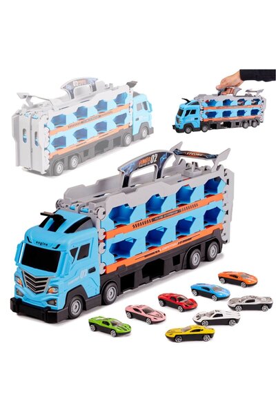 zola Мега транспортер, комплект за игра, 8 колички, 3 платформи, разгъната дъ...