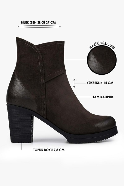 Shoeberry Women's Hero Brown Genuine Leather Nubuck Heeled Boots