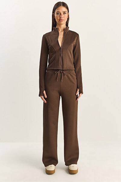 Bianco Lucci Women's Mock Neck Zippered Loose Pants Bottom-Top Set 04402 60283853