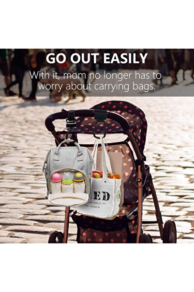 WEZCHUGHAOL 4-Pack Stroller Hooks, Multifunctional Portable Vegan Leather - Black