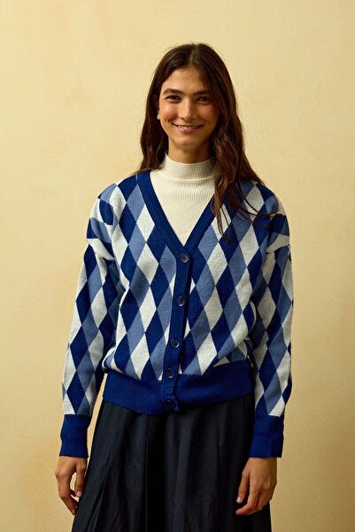 Ceylan Otantik Πλεκτή ζακέτα με μπλε ναυτικό σχέδιο μπακλαβά