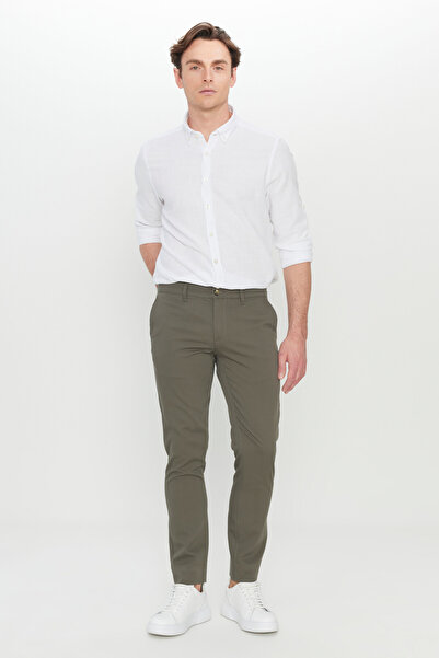 ALTINYILDIZ CLASSICS Ανδρικό παντελόνι χακί εφαρμοστό με στενή εφαρμογή με πλαϊνές τσέπες με σχέδιο ελαστικό casual παντελόνι