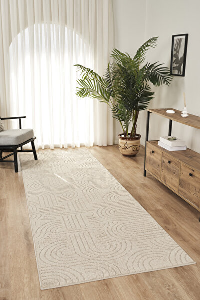 Konfor Halı Rivon RN08 Bej Yumuşak Dokulu Kaymaz Taban Salon Mutfak Koridor O...