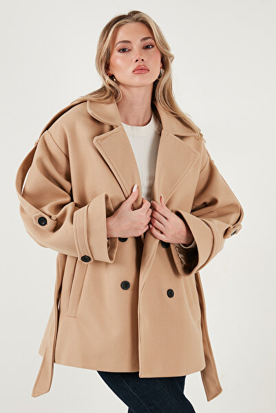 Lela Oversized Fit Double-Breasted Collared Belted Cashmere Coat Coat 6839669