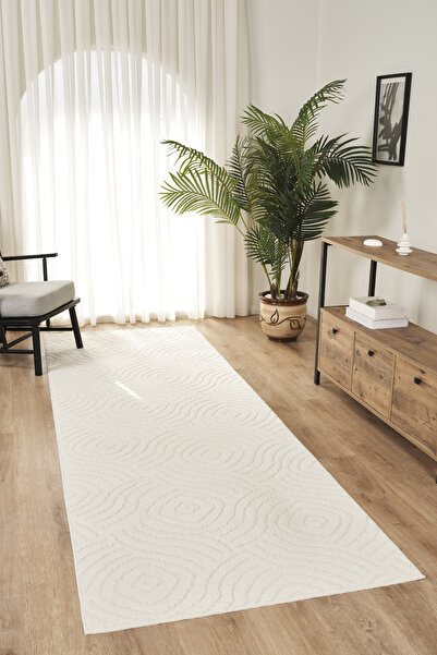 Konfor Halı Rivon RN05 Krem Yumuşak Dokulu Kaymaz Taban Salon Mutfak Koridor ...