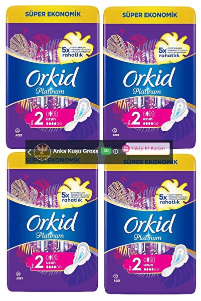 Orkid Platinum Hijyenik Ped 2 Boy Uzun 20'li = 80 Adet