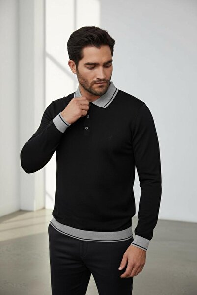 Sarar Πουλόβερ με λαιμόκοψη πόλο με μαύρο πλεκτό πουλόβερ