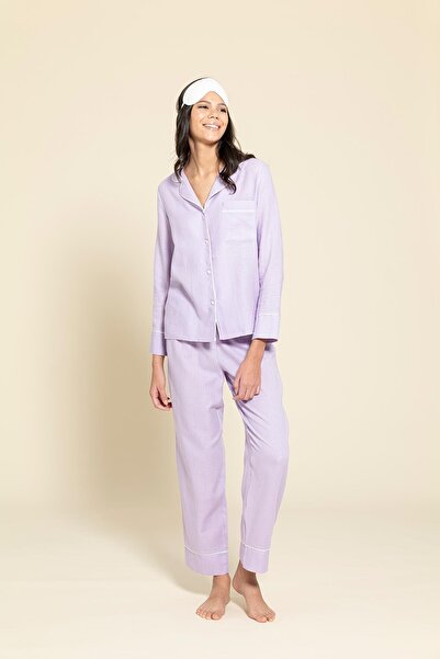 FOR YOU MODA 3-teiliges weißes Biyeli Lilac Pyjama-Set