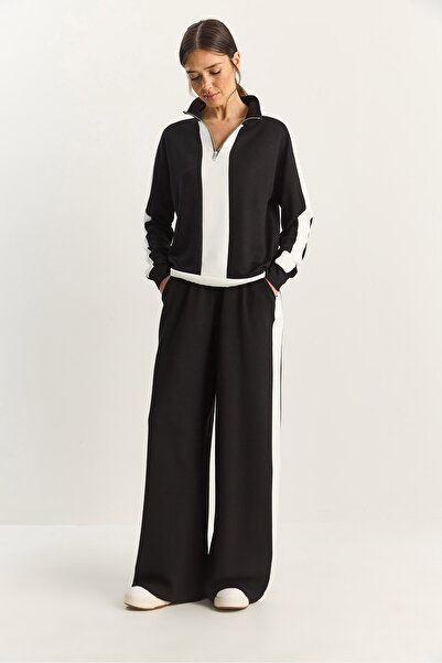 Bianco Lucci Women's Half Zipper Striped Detail Modal Under-Upper Set 4075 60283856