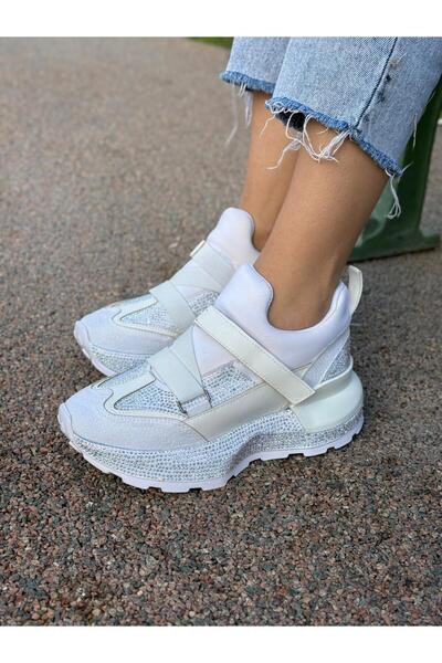 LABRONA Women's Stone Patterned Elastic Detailed High-Sole Walking Shoes