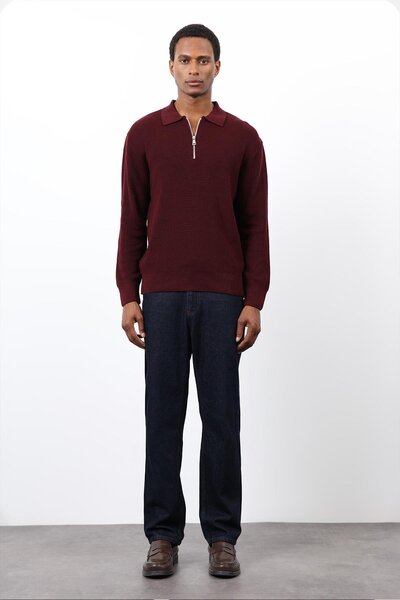 Antioch Burgundy Zippered Men's Knit Sweater