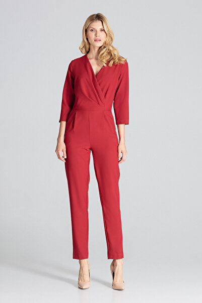 Figl Women's wrap jumpsuit - elegant burgundy jumpsuit M672 size M