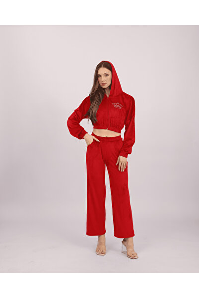 Clyfora Queen Velvet Crop Jacket Pajama Set