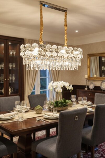 Ünal Aydınlatma Zambak Krom 90 cm Kristal Taşlı Modern Avize