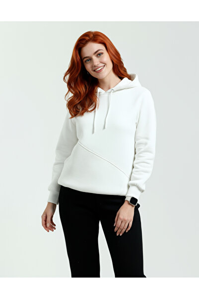 Veleno Hanorac alb oversize pentru femei, cu glugă și buzunare laterale, din ...