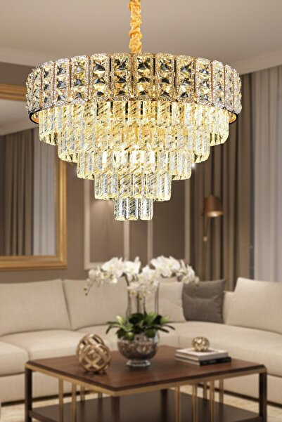 Ünal Aydınlatma Asel Gold 60 cm Kristal Taşlı Modern Avize – Salon ve Oturma ...