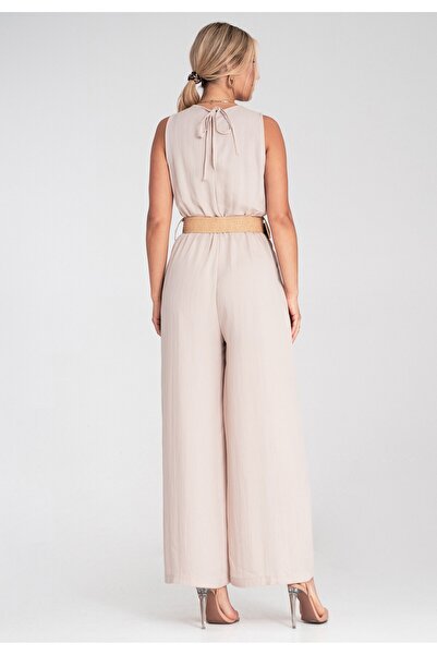 Figl Women's Loose-Fit Jumpsuit - Jumpsuit with Belt - Beige M1193 size L/XL