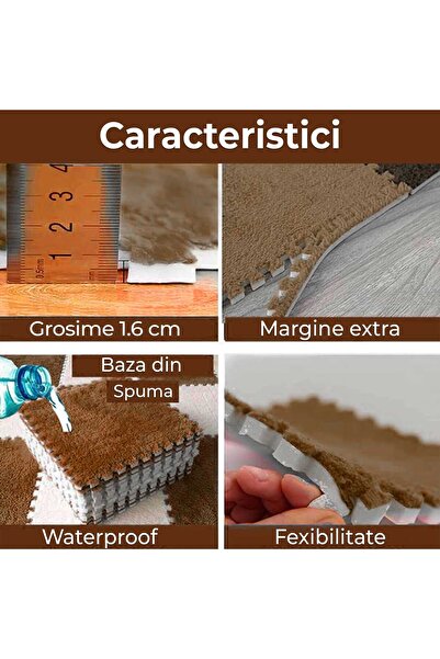 Faria Fluffy Puzzle Carpet with Polystyrene Base and EVA Foam 32x32 cm (1 pc), Brown