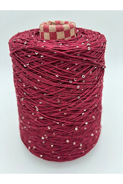 kumasfabrik (500Gr) Sequin Cotton Hand Knitting Yarn/Sequin Yarn/Color-Burgundy