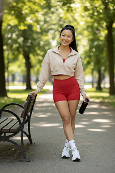 Moda Hour Kadın Büzgülü Kısa Sporcu Taytı Yüksek Bel