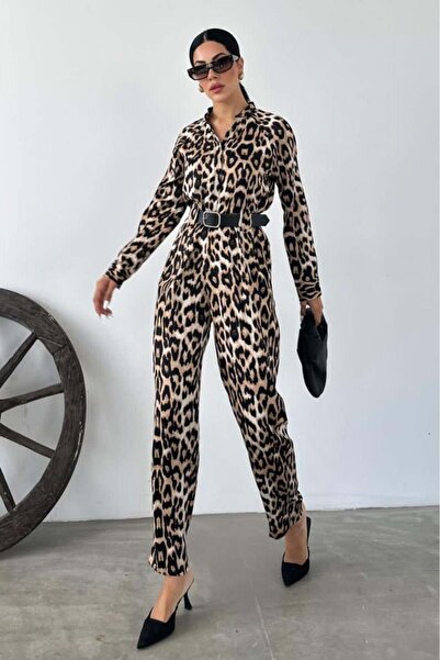 Lijuri Leopard Print Long Sleeve Stylish Belted Jumpsuit 066 R8-E-K2