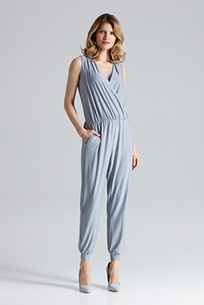 Figl Elegant women's jumpsuit with a neckline in gray color M193 size L