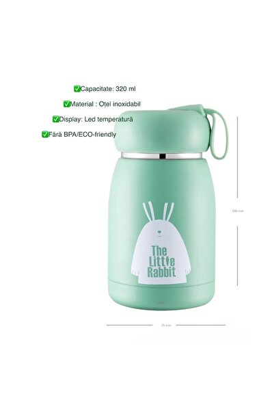 LEAXOR Termos pentru copii, fără BPA, afișaj LED pentru temperatură și senzor — Verde