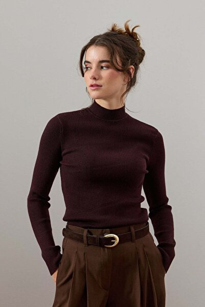 Ceylan Otantik Πλεκτό κορμάκι με μισό λαιμό σε καφέ χρώμα