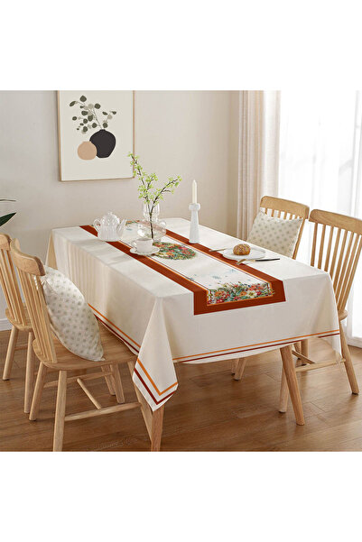 Burkan Kumaşçılık Çizgili Kenar Yılbaşı Desenli Dertsiz Masa Örtüsü