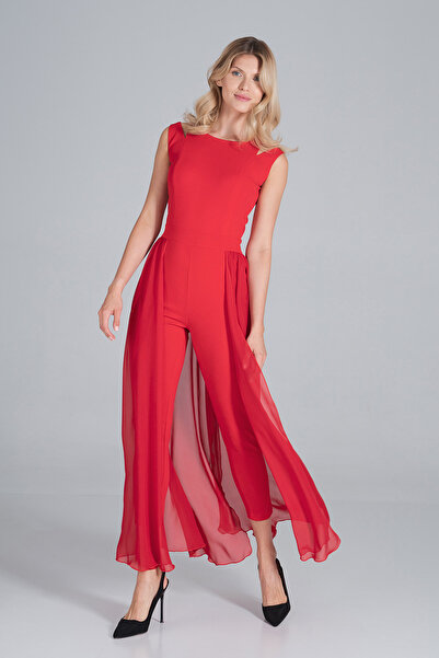 Figl Elegant bridal jumpsuit - jumpsuit with chiffon skirt - red M842 size XL