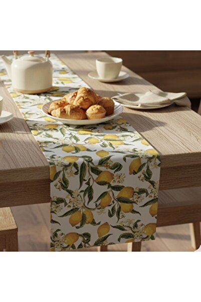Grand Fine Art 1 Piece Runner, Lemon Patterned Runner, Washable Runner 40X140 cm