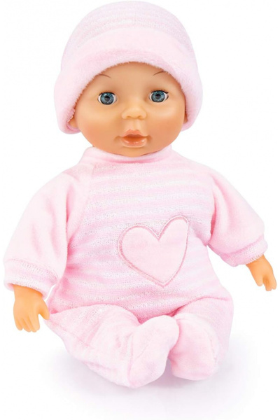 Bayer Cute Baby Pink 28 cm soft body baby doll with movable eyelids, pink velvet jumpsuit and hat