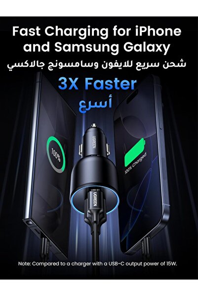 Generic UGREEN 130W Type C Car Fast Charger - 3-Port with 100W USB-C Cable